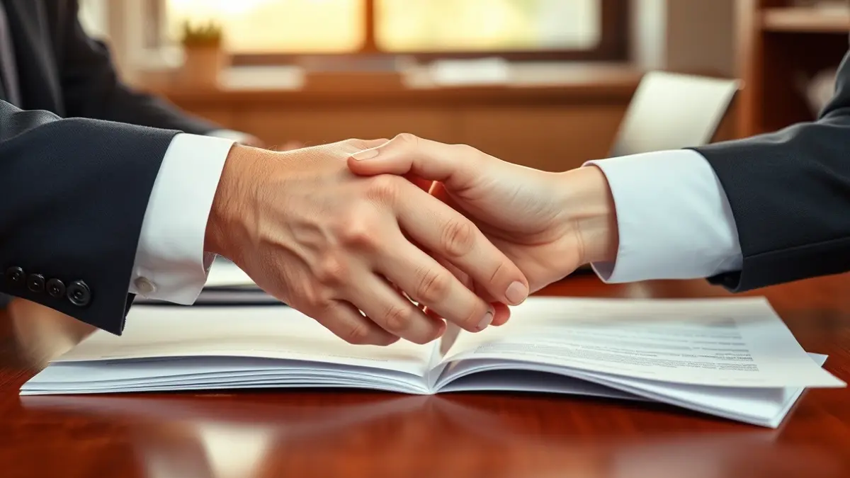 Generic image of hands shaking over paperwork, symbolizing agreements and generational transfer in agriculture.
