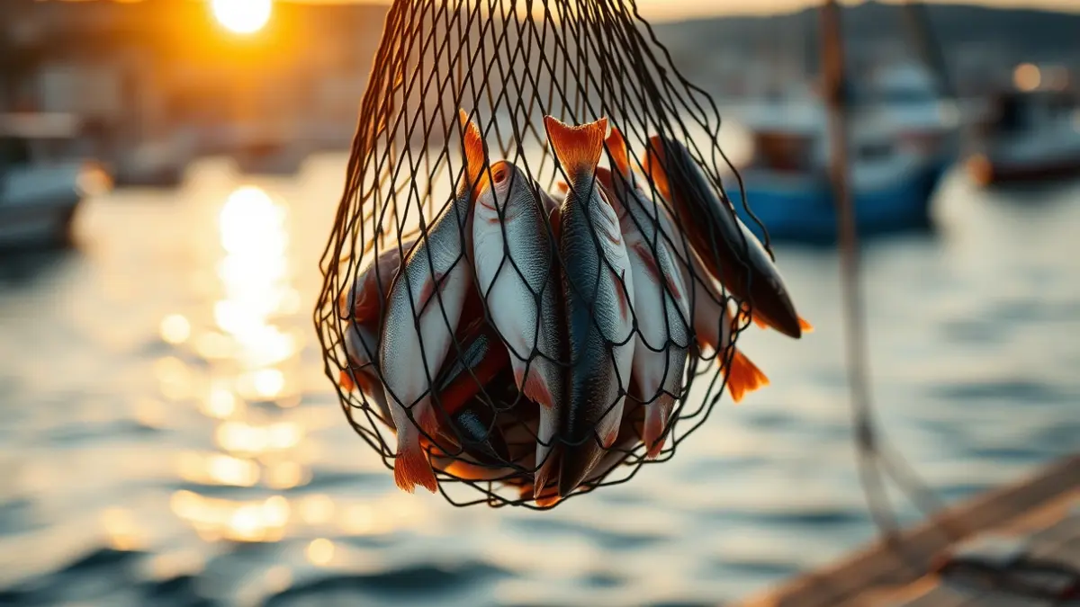 Imagen genérica de pescado fresco en una red de pesca en un puerto mediterráneo.