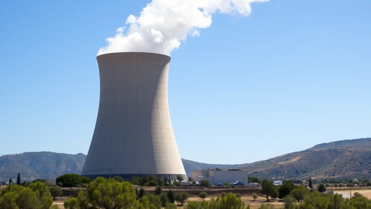 Image of a nuclear power plant cooling tower with steam