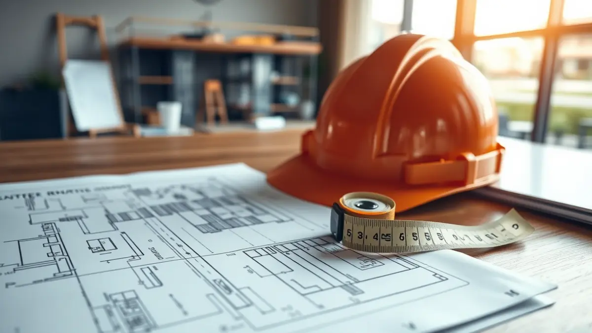 Imagen genérica de planos de construcción y herramientas de arquitecto.