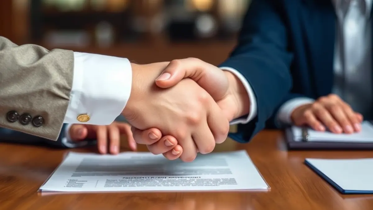 Imagen genérica de manos estrechándose en una mesa de oficina, simbolizando una negociación.