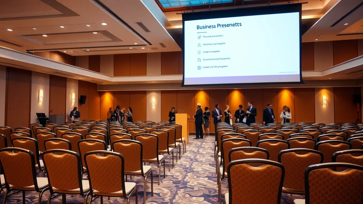 Generic image of an employment fair with attendees and stands.