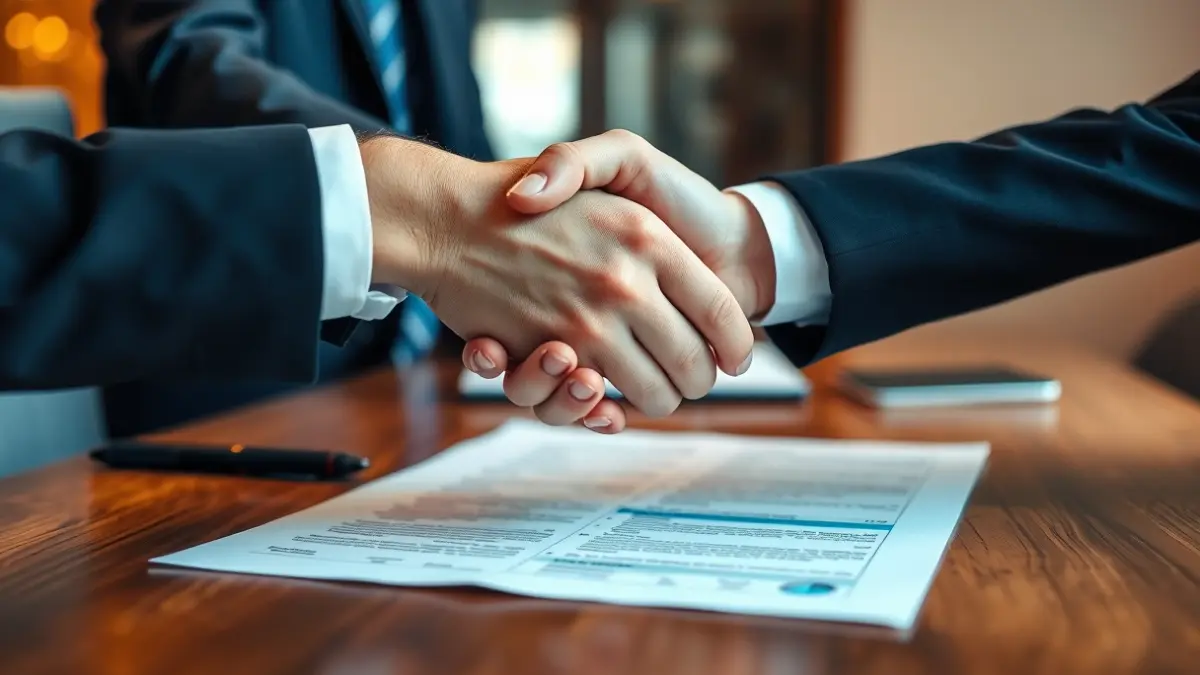 Imagen genérica de manos estrechándose en una mesa de negociación.