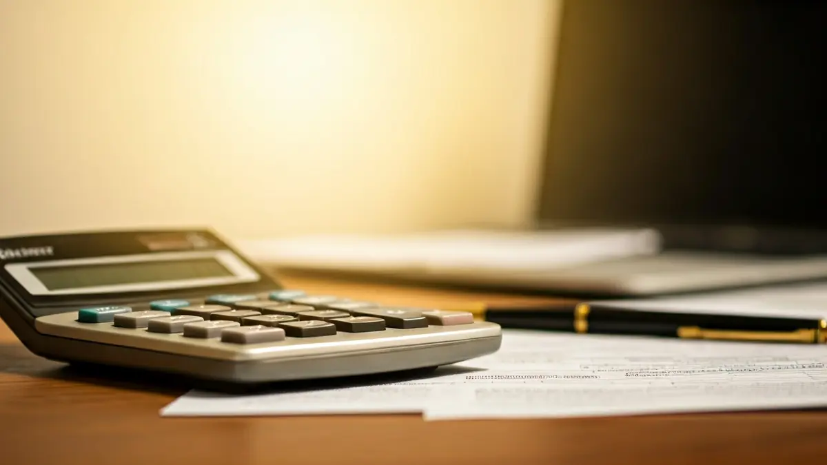 Generic image of a calculator and a pen on tax forms.