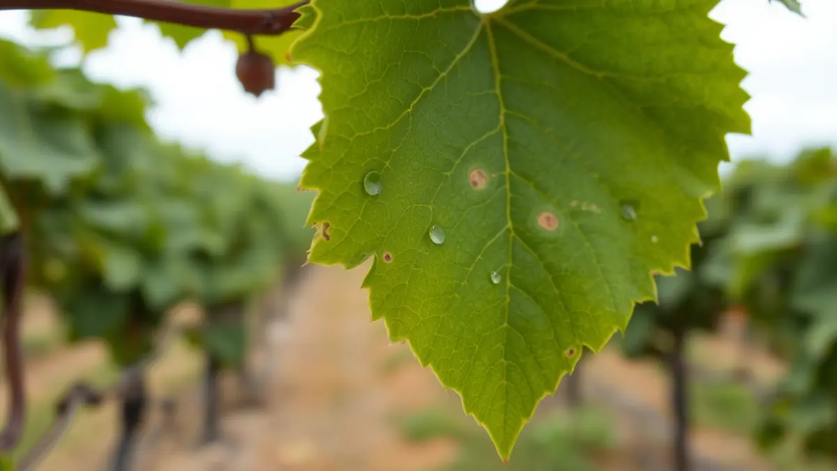 Imagen genérica de una hoja de vid afectada por mildiu.
