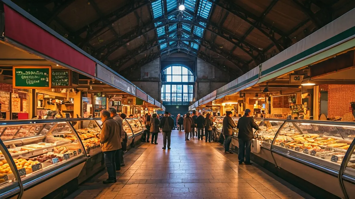 Interior de la Merkatu Plaza de Durango, con nuevos puestos y gente.