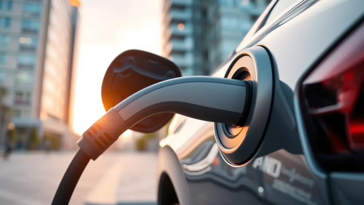 Generic image of an electric vehicle charging in an urban setting.