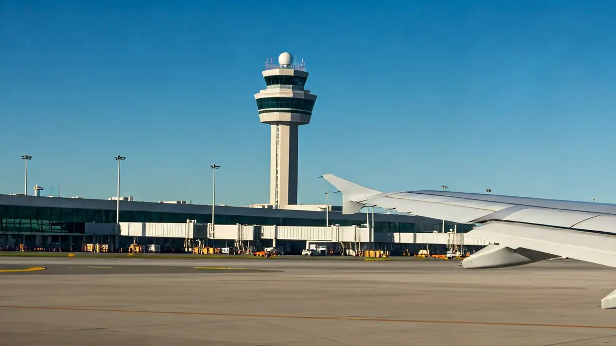 Imagen genérica de un avión en un aeropuerto, simbolizando el tráfico aéreo y la economía.