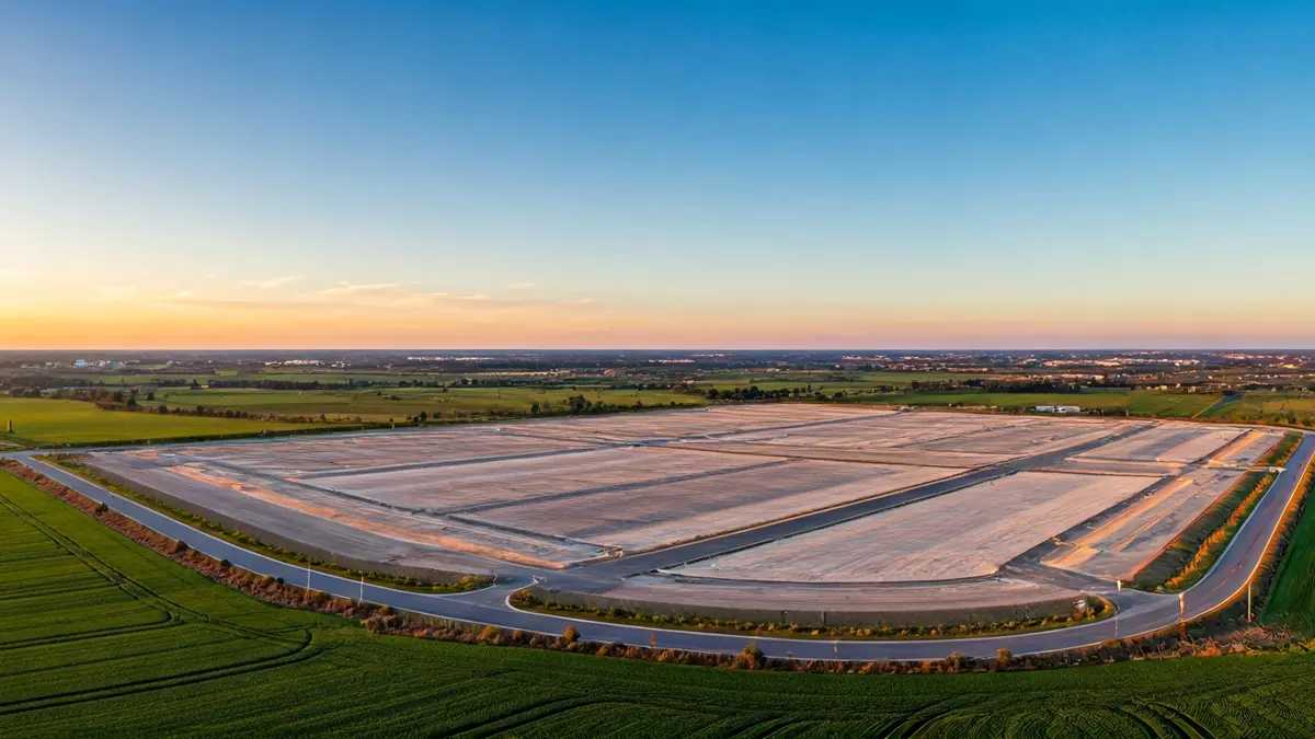 Imagen genérica de un parque industrial con parcelas vacías y carreteras nuevas.