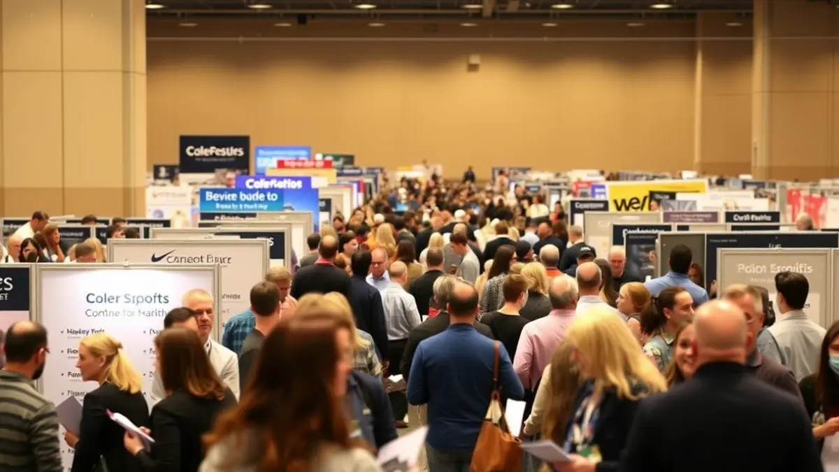 Generic image of a job fair with people seeking employment opportunities.