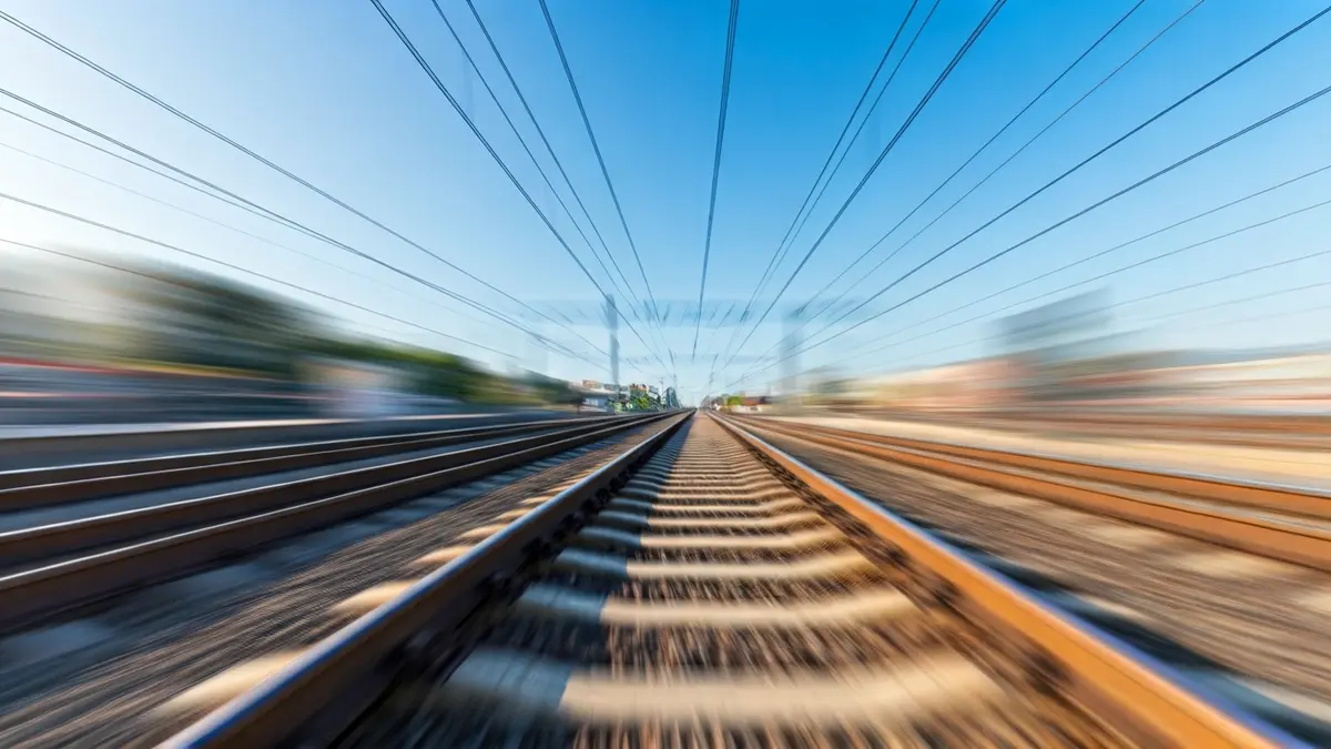 Imagen genérica de vías de tren modernas con señales luminosas.