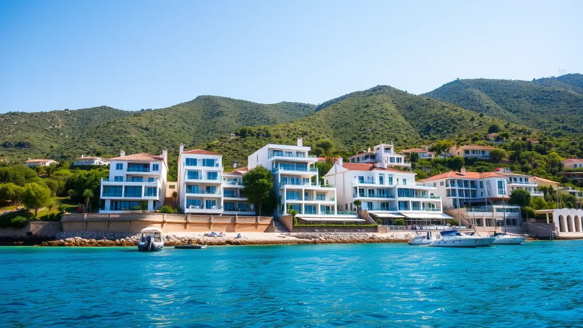 Imagen de viviendas de lujo en la costa de Castellón, con el mar Mediterráneo de fondo.