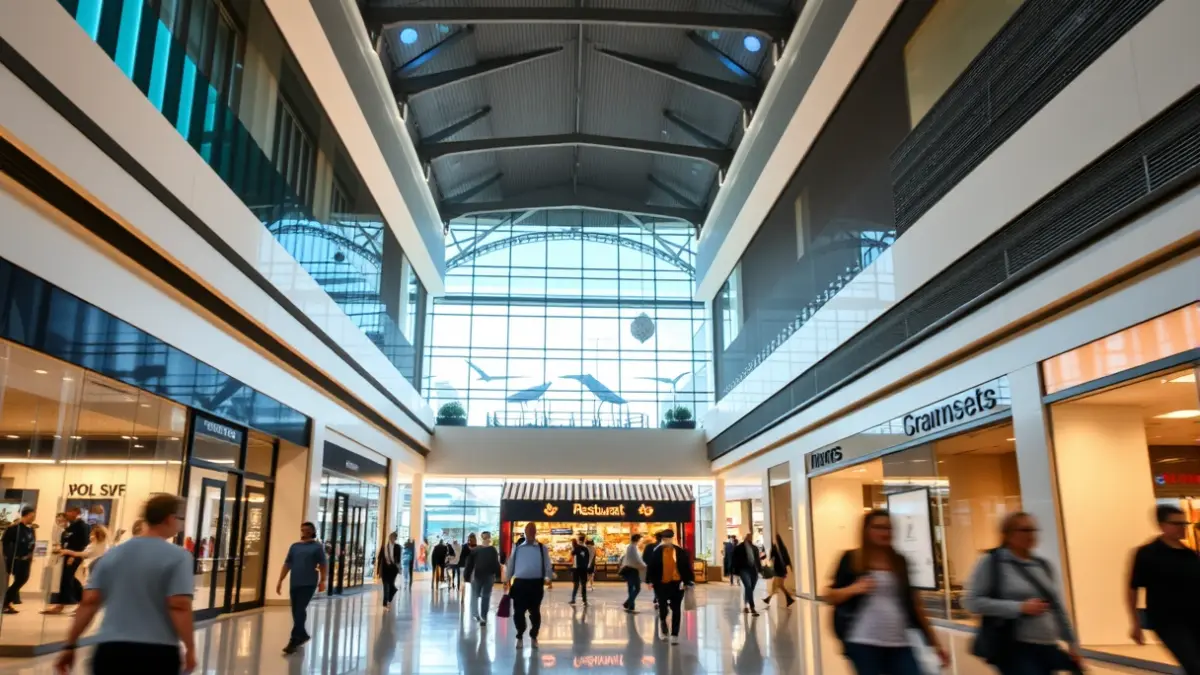 Image of a modern shopping mall with a VIPS restaurant inside.