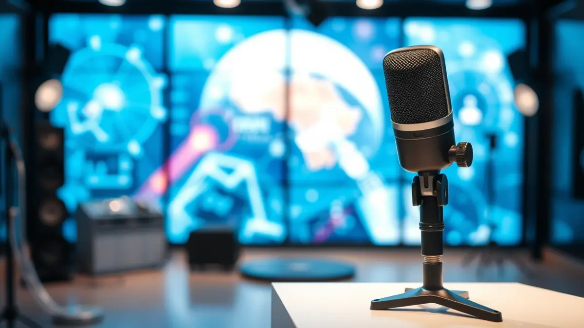 Generic image of a microphone in a recording studio, symbolizing a podcast about space technology.