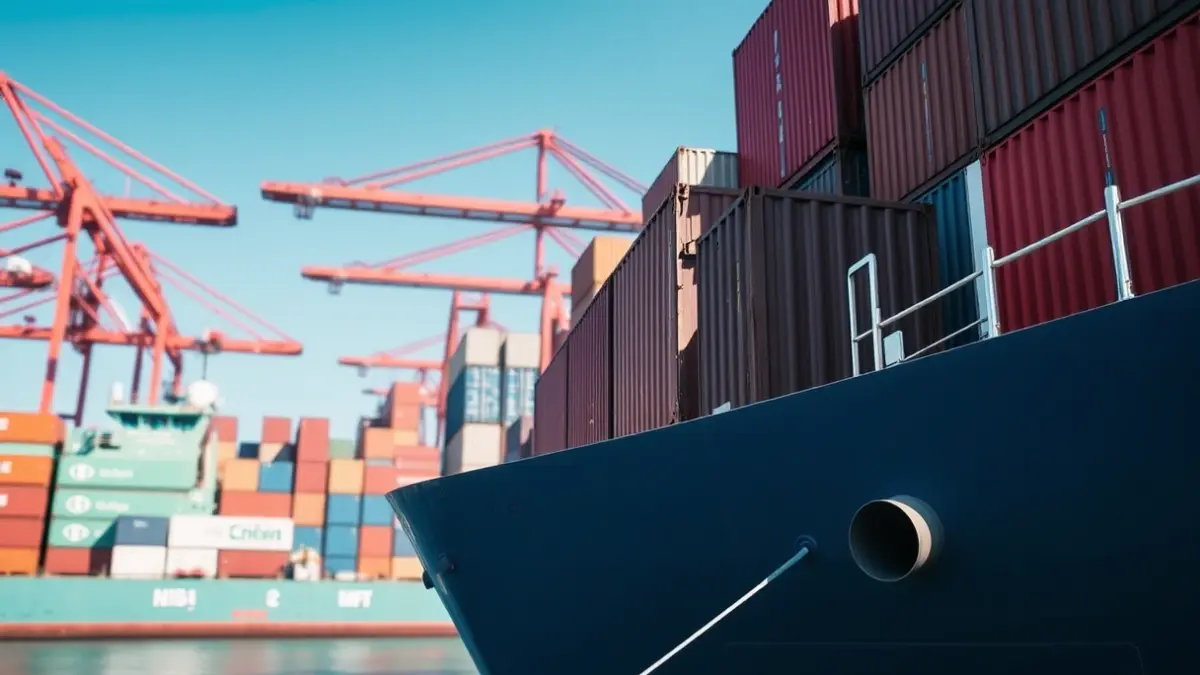 Generic image of a cargo container being loaded onto a ship at a port.