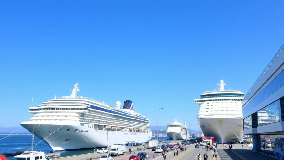 Imagen genérica de un puerto moderno con cruceros atracados, simbolizando actividad económica y turística.