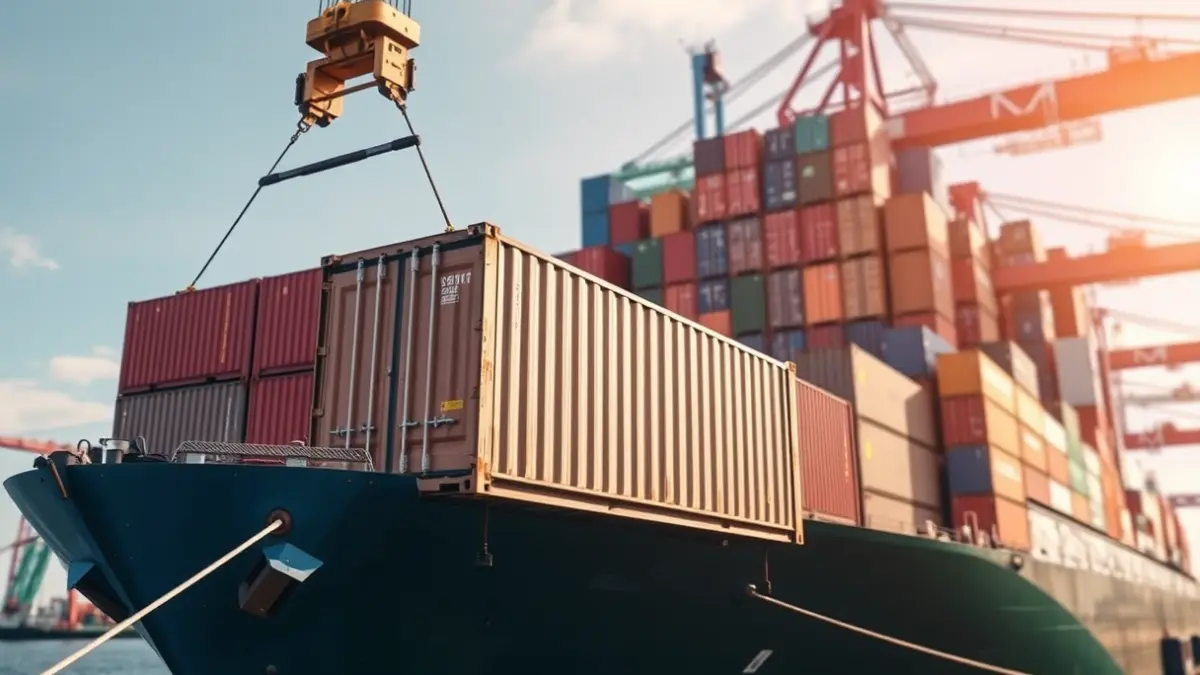 Imagen genérica de un puerto con contenedores y un barco de carga.