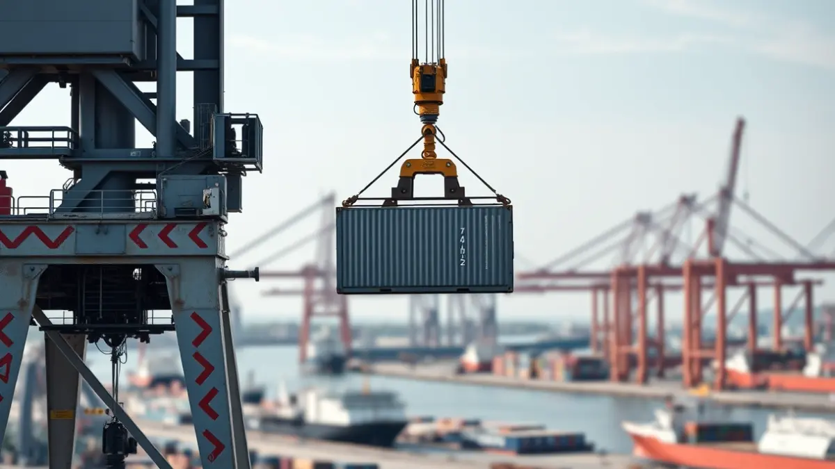 Image of a hybrid port crane at the port of Las Palmas de Gran Canaria.