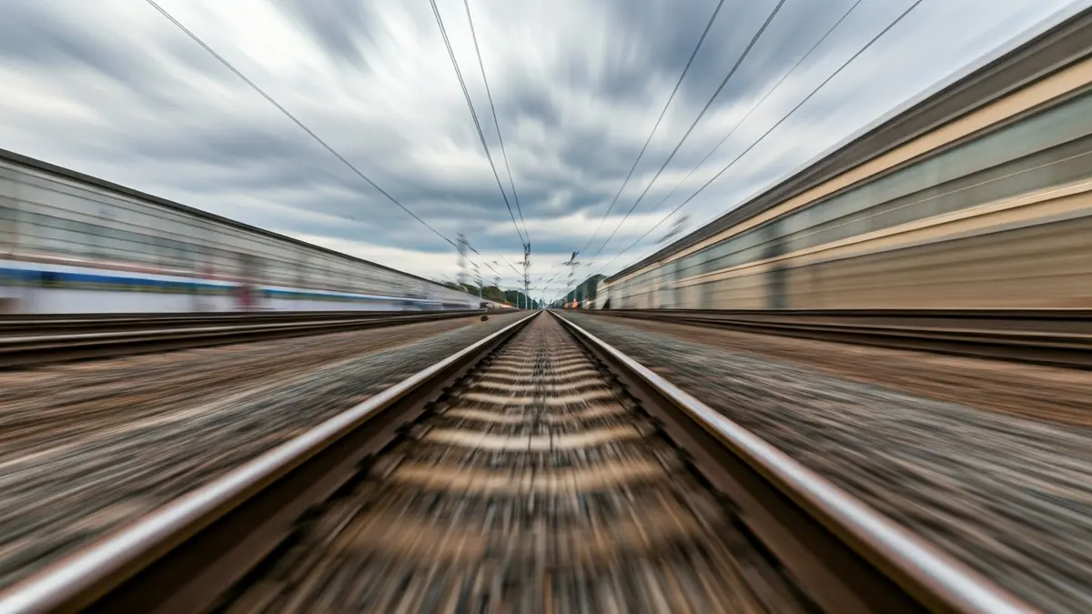 Generic image of train tracks with a motion blur effect.
