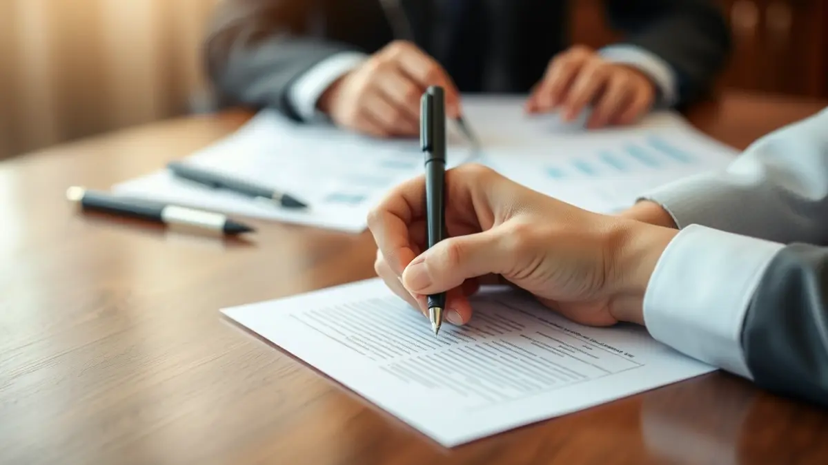 Imagen genérica de manos firmando un documento en un entorno de oficina.