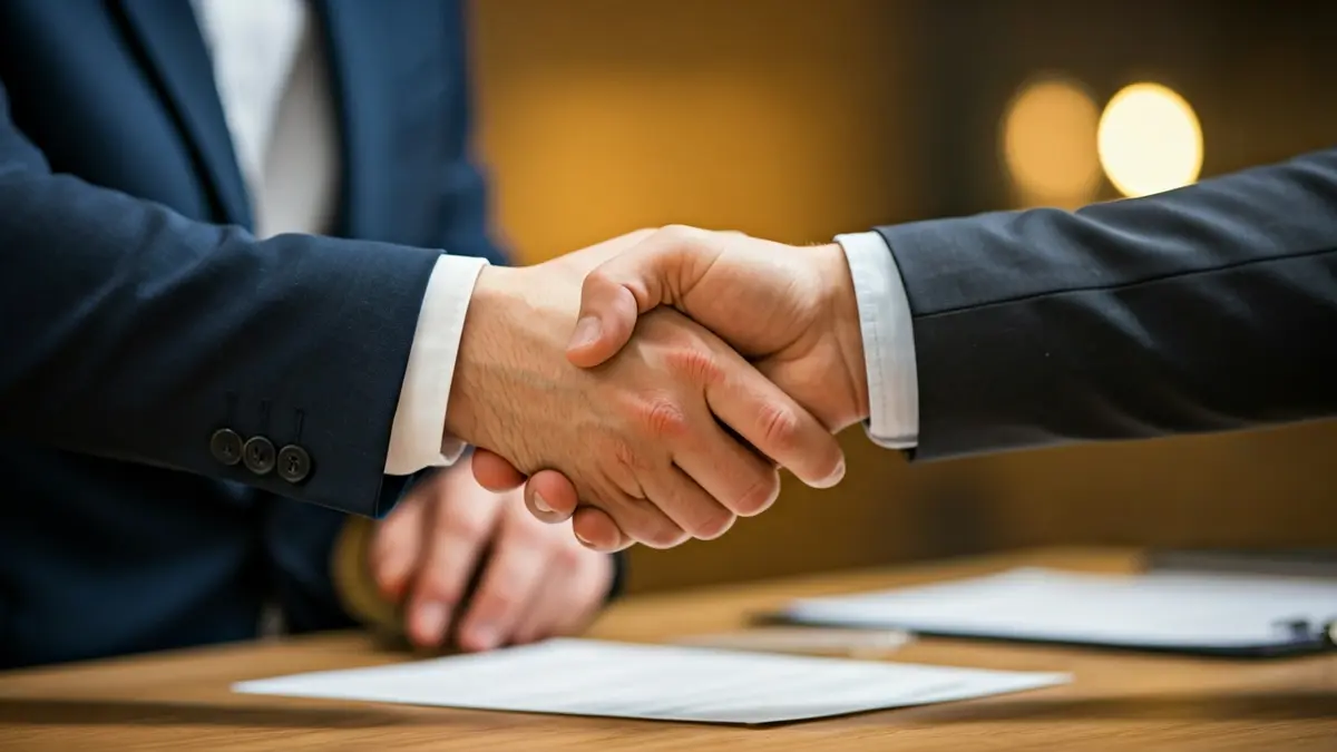Imagen genérica de dos manos estrechándose en una mesa, simbolizando la colaboración económica internacional.