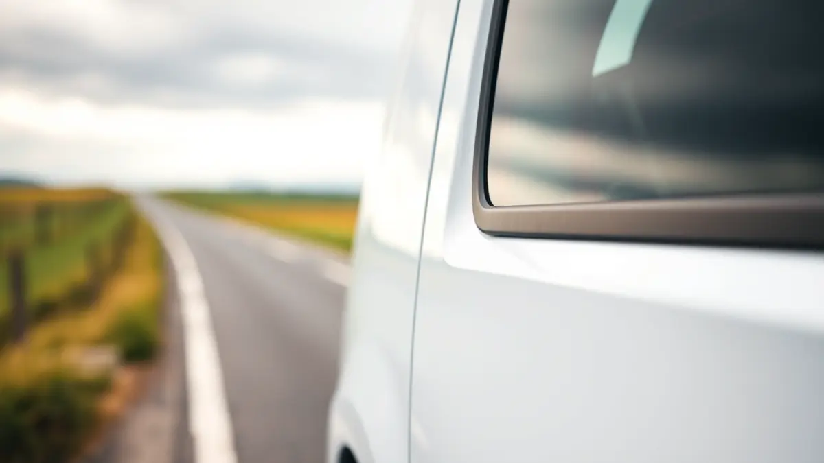 Imagen genérica de una furgoneta de alquiler en una carretera rural gallega.