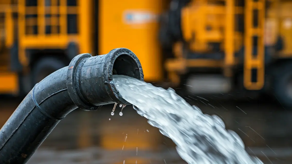 Image of a broken water pipe in an industrial setting, with water gushing out.