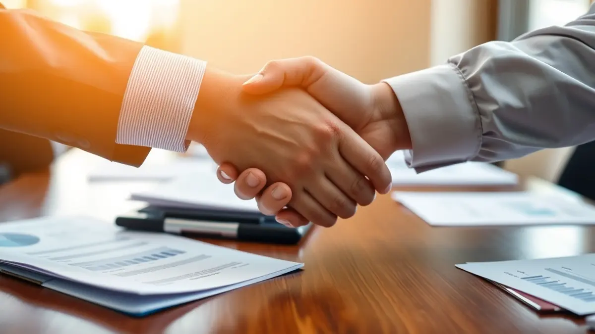 Imagen genérica de manos estrechándose en una reunión de negocios, simbolizando colaboración.
