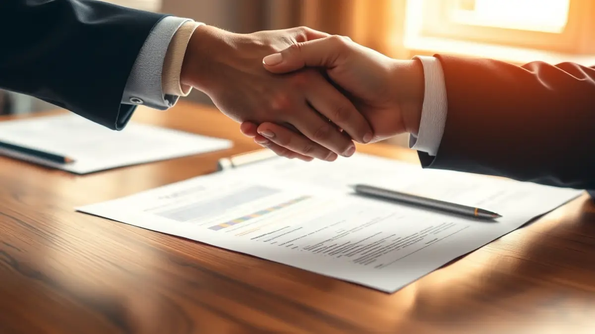 Imagen genérica de dos manos estrechándose sobre un escritorio, simbolizando un acuerdo financiero.