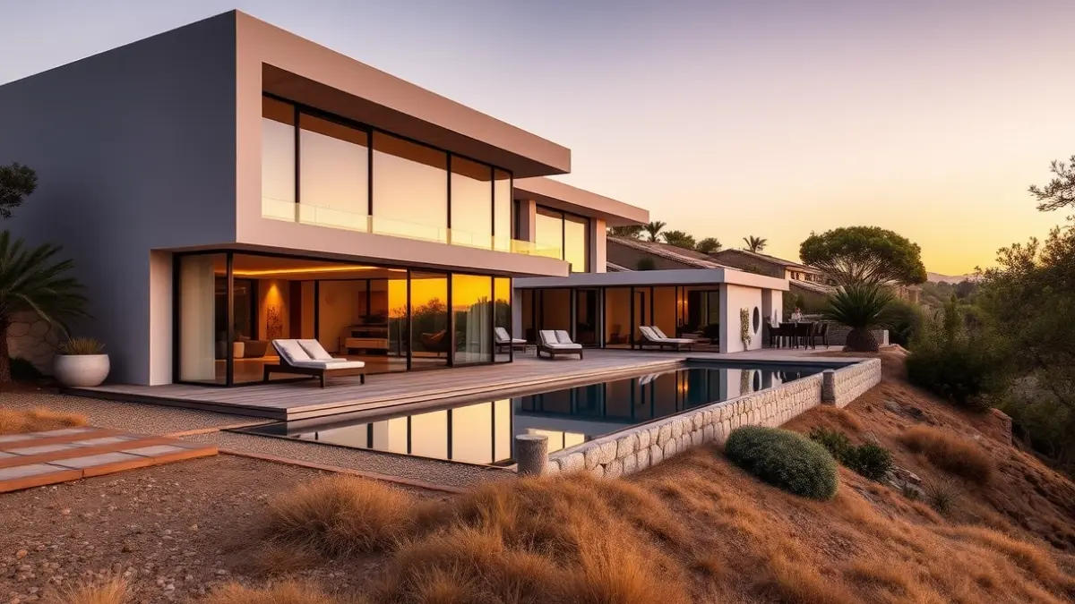 Imagen de una villa de lujo moderna en un entorno canario.