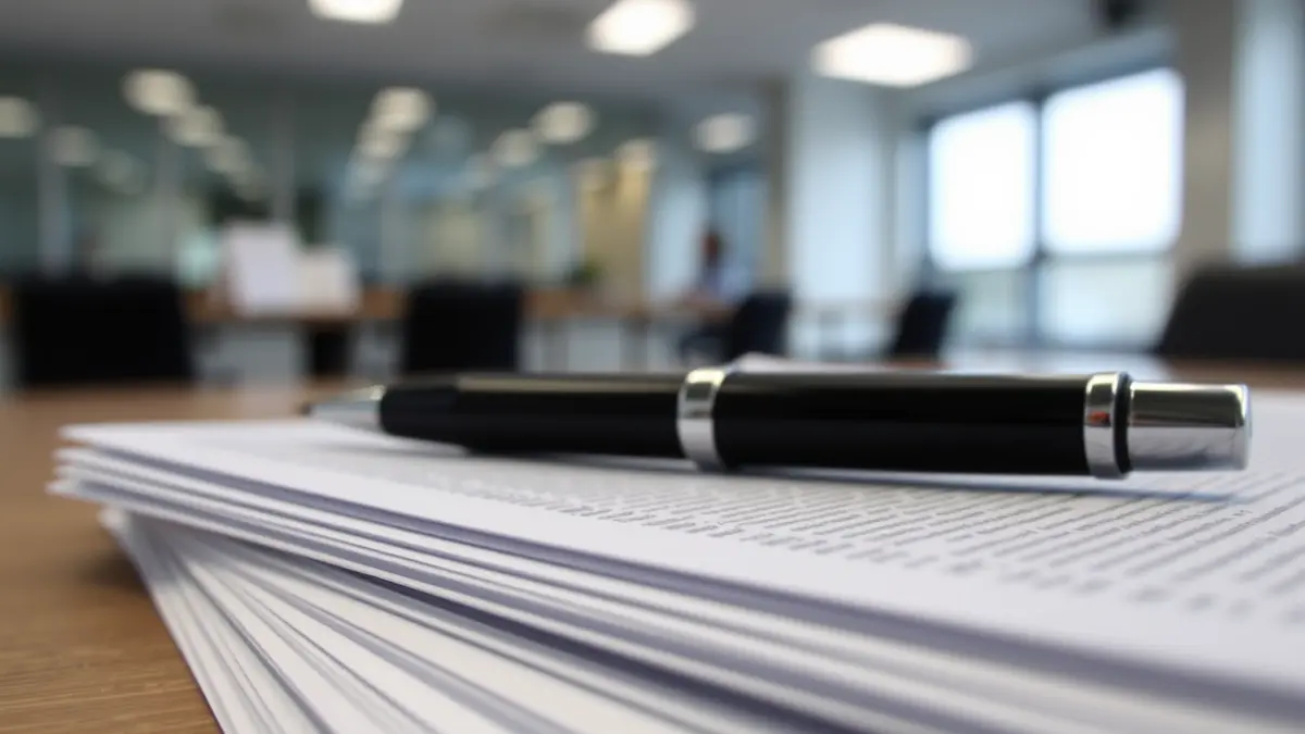 Imagen genérica de una pila de documentos oficiales en un entorno de oficina.