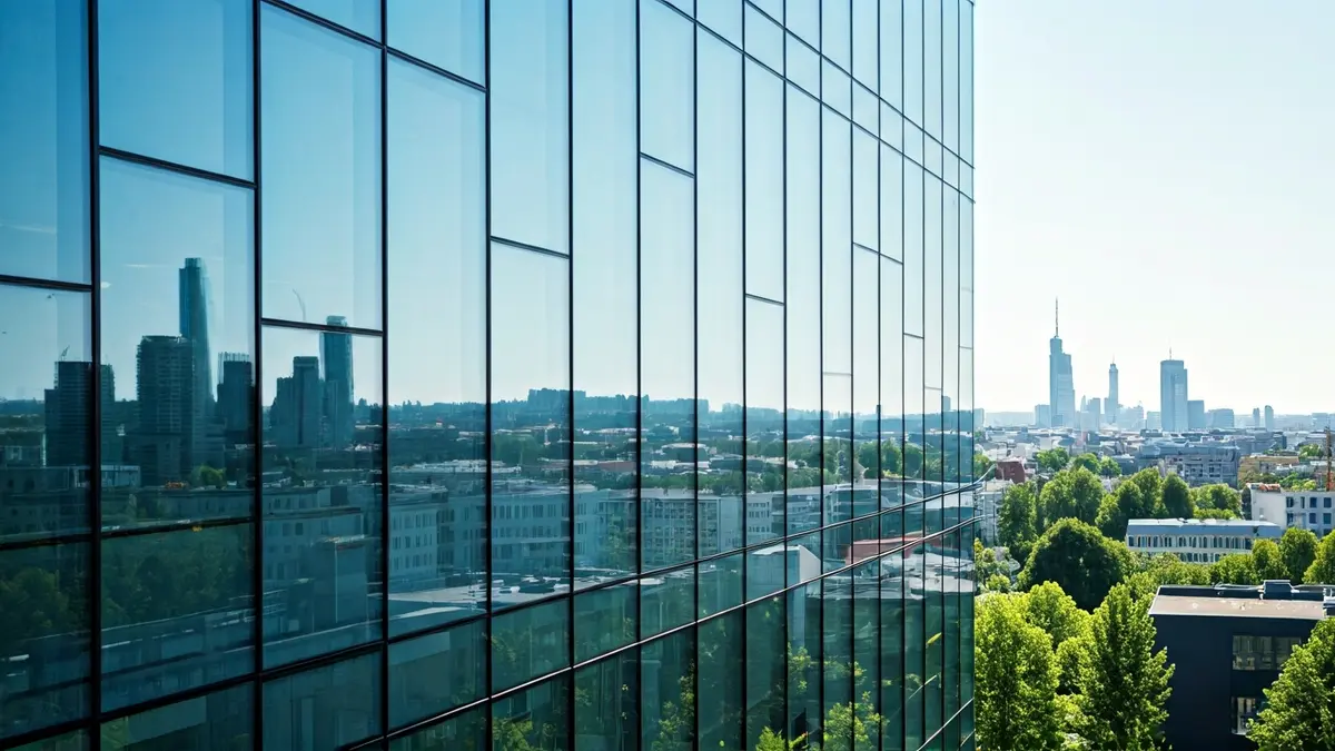 Generic image of a modern office building with reflective glass panels, symbolizing business expansion and technology.