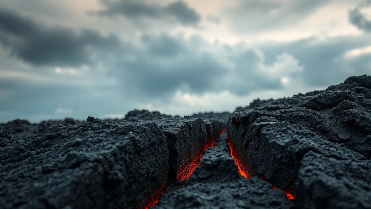 Image of a geological fault line in volcanic rock with gases escaping.