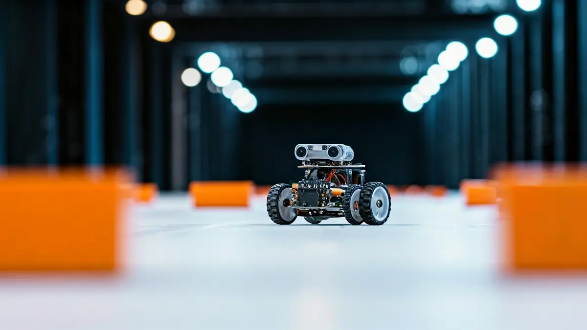 Imagen genérica de un robot siguiendo una línea en una superficie blanca.