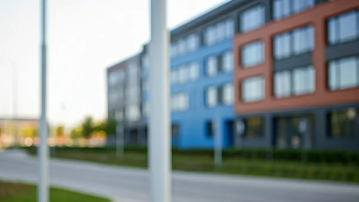 Imagen genérica de un polígono industrial moderno con edificios nuevos.