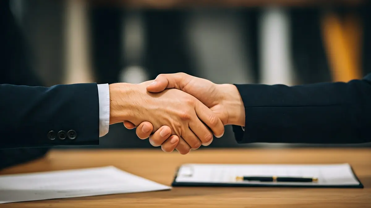 Imagen genérica de dos manos estrechándose sobre una mesa, simbolizando un acuerdo empresarial.