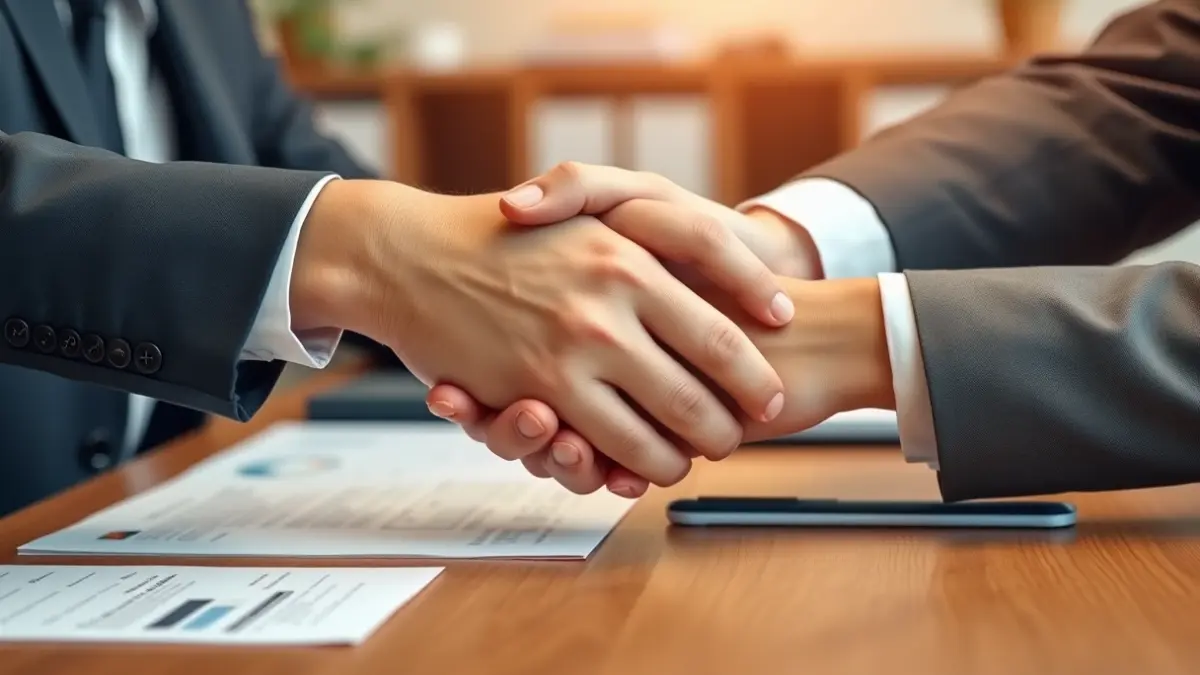 Generic image: Two hands shaking in a business setting.