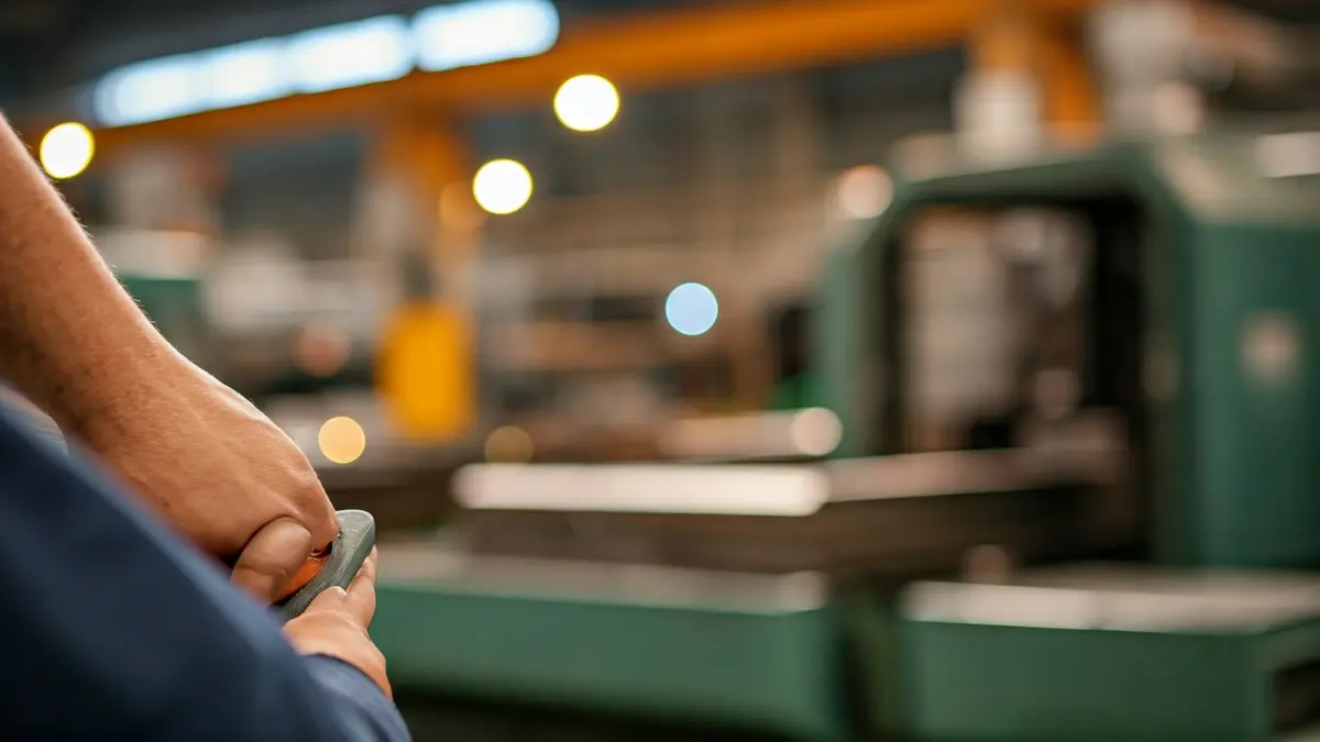 Imagen genérica de las manos de un trabajador operando maquinaria en una planta industrial.