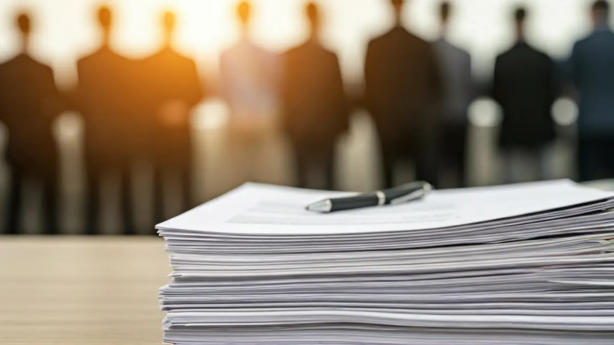 Imagen genérica de documentos y un bolígrafo, simbolizando procesos laborales.