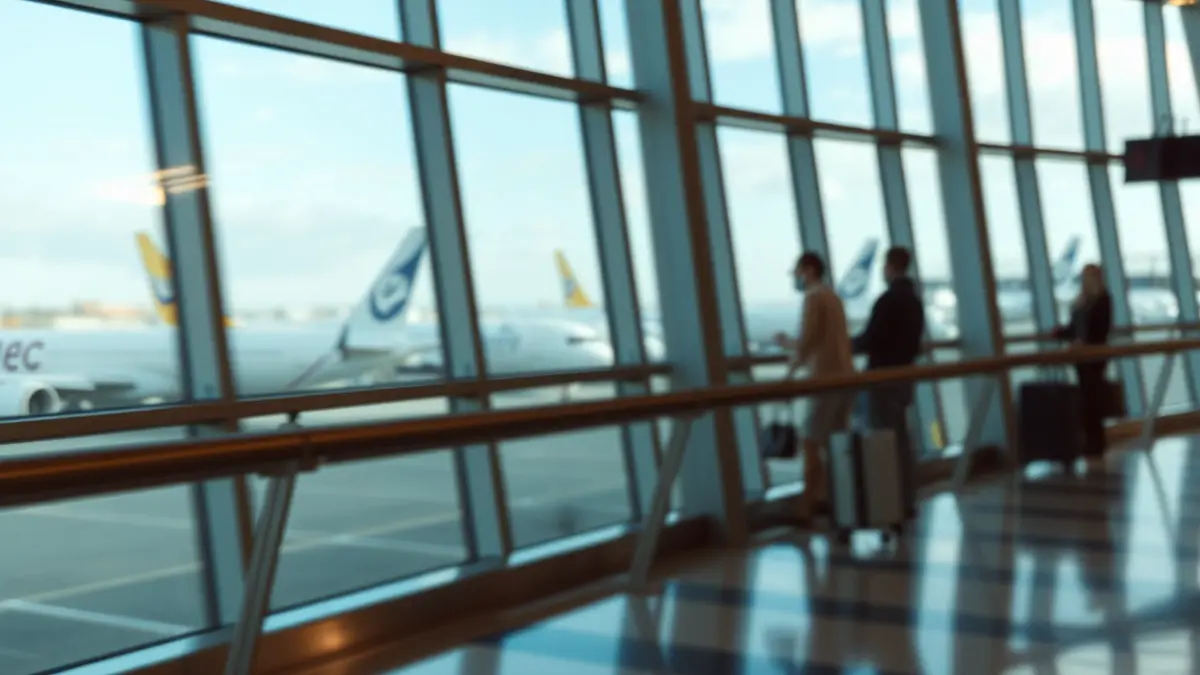 Generic image of a modern airport terminal with airplanes in the background.