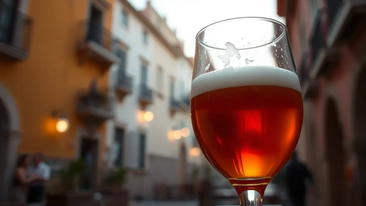 Image of an Alhambra beer in a Granada setting.