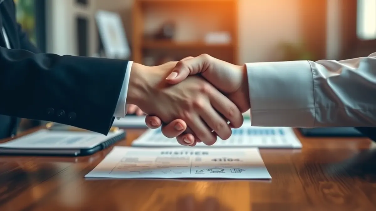 Imagen genérica de dos profesionales dándose la mano en un entorno de oficina, simbolizando una nueva asociación.