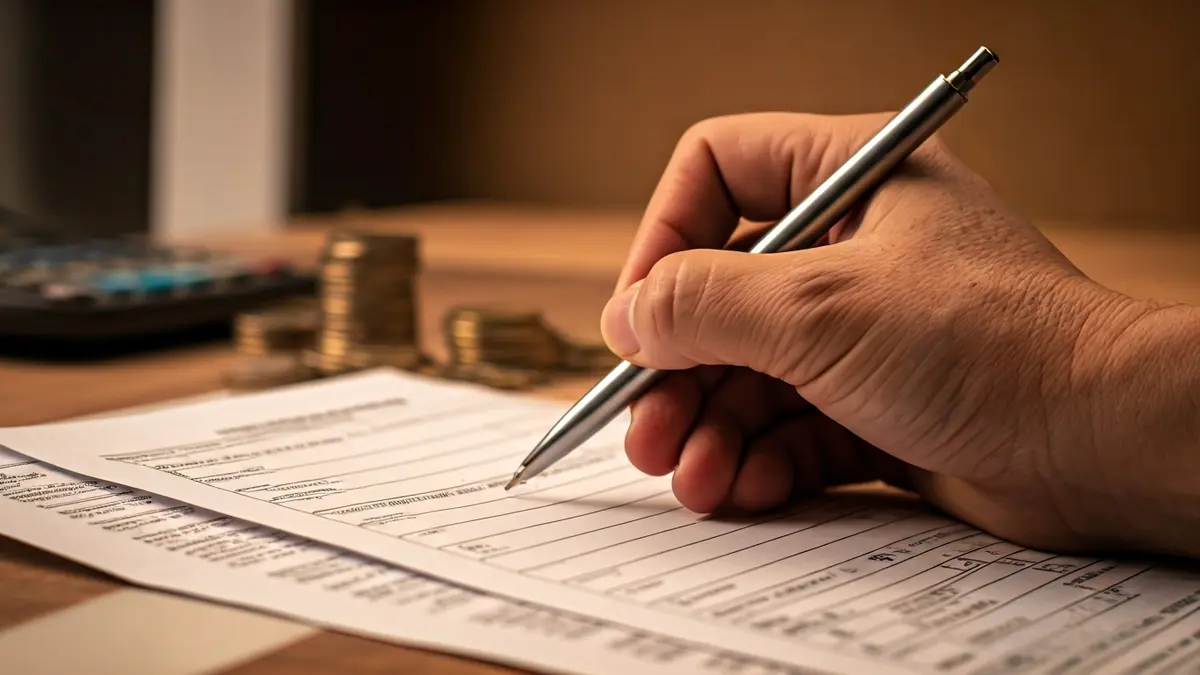 Imagen genérica de una persona revisando documentos fiscales o una declaración de la renta.
