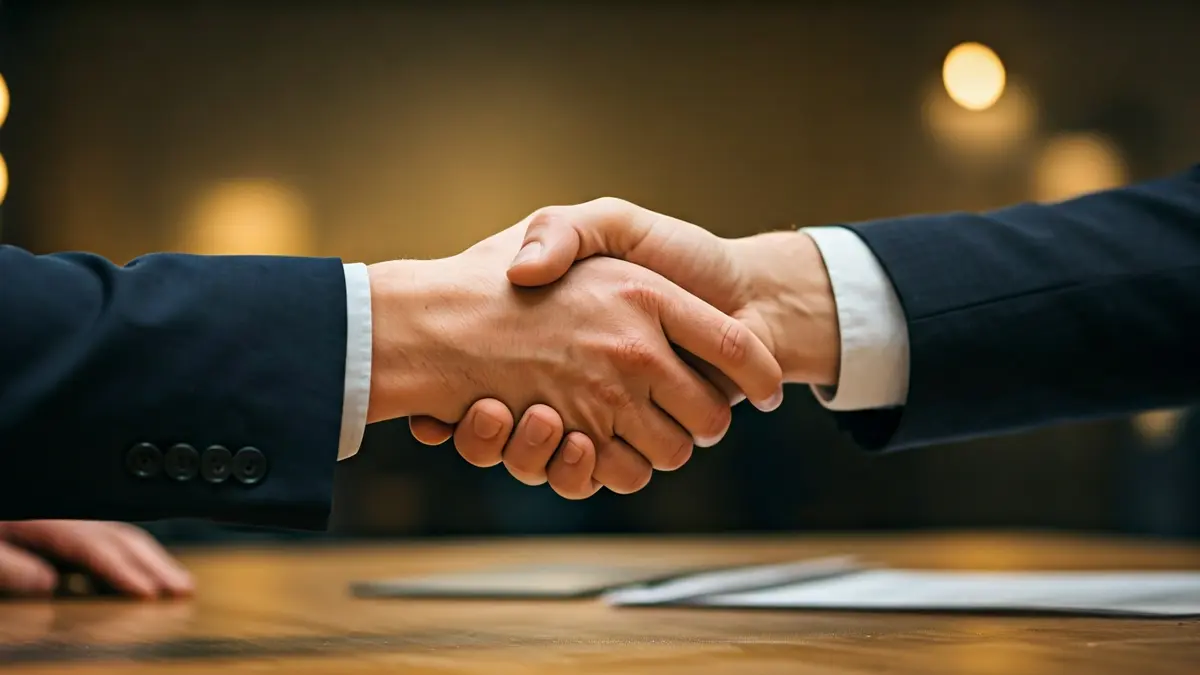 Imagen genérica de dos manos estrechándose sobre un escritorio, simbolizando un acuerdo o colaboración.
