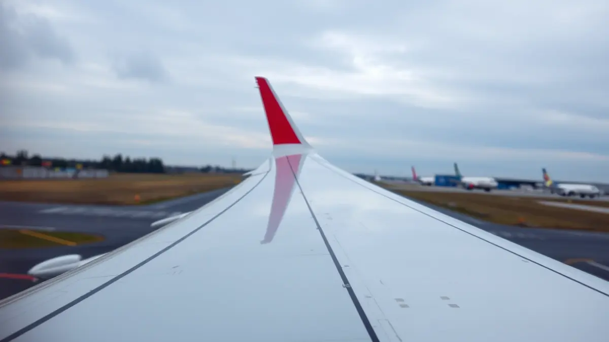 Imagen genérica de un ala de avión en un aeropuerto.