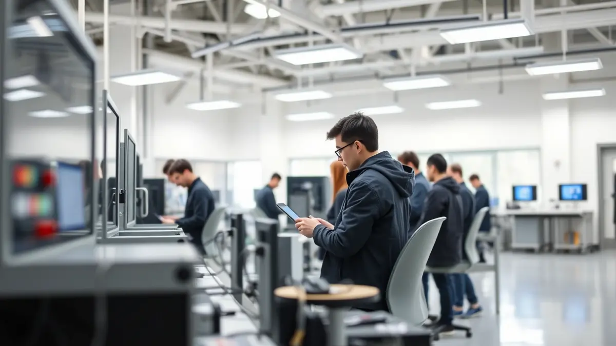 Image of a vocational training center with advanced technological equipment.