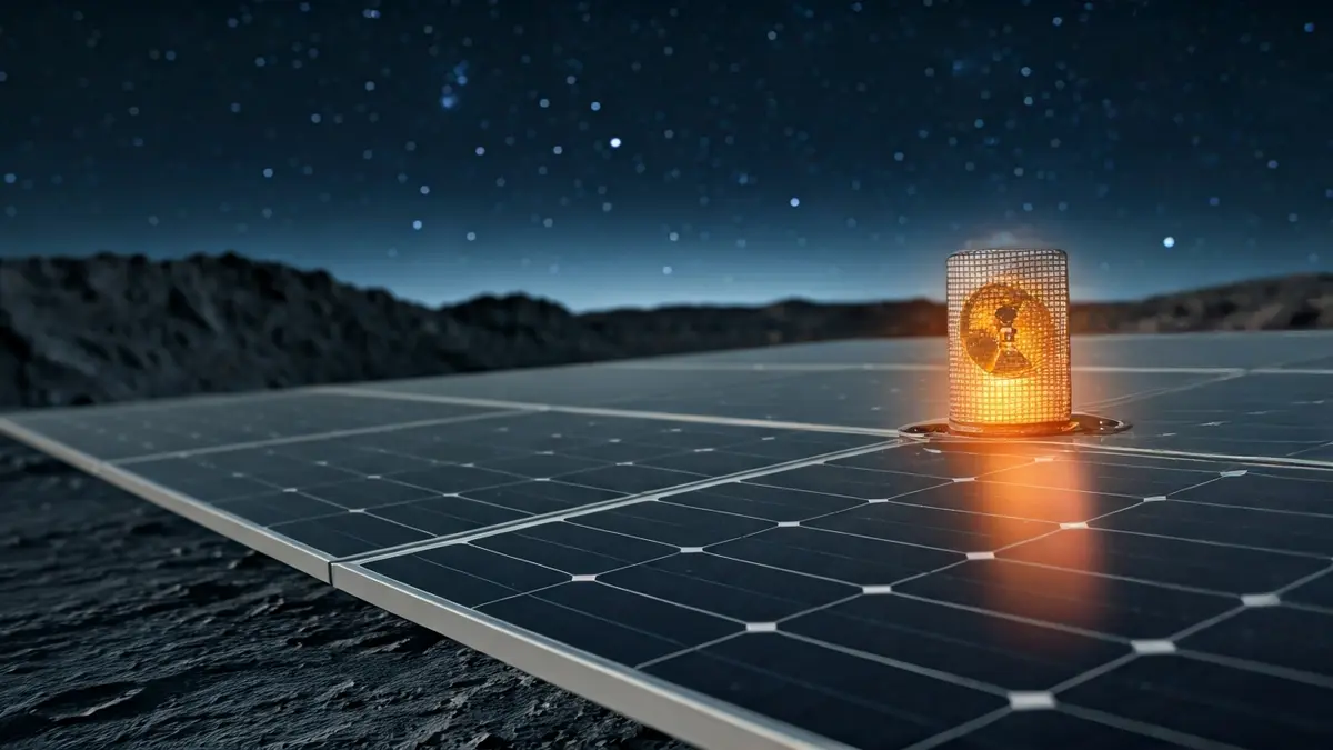 Imagen de un sistema de energía híbrida solar y nuclear para misiones espaciales.