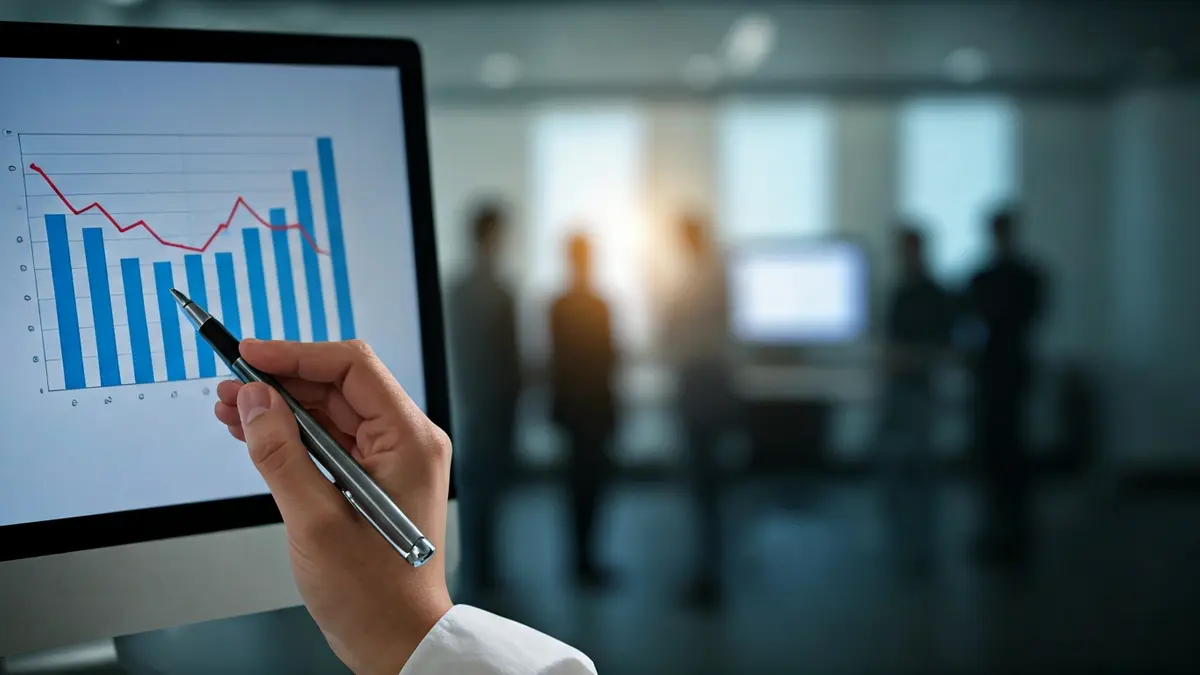 Generic image of a hand pointing at an economic chart with a downward trend.