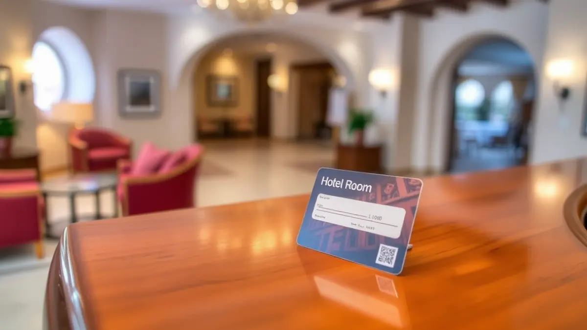 Imagen genérica de una tarjeta de acceso a una habitación de hotel sobre un mostrador de recepción.
