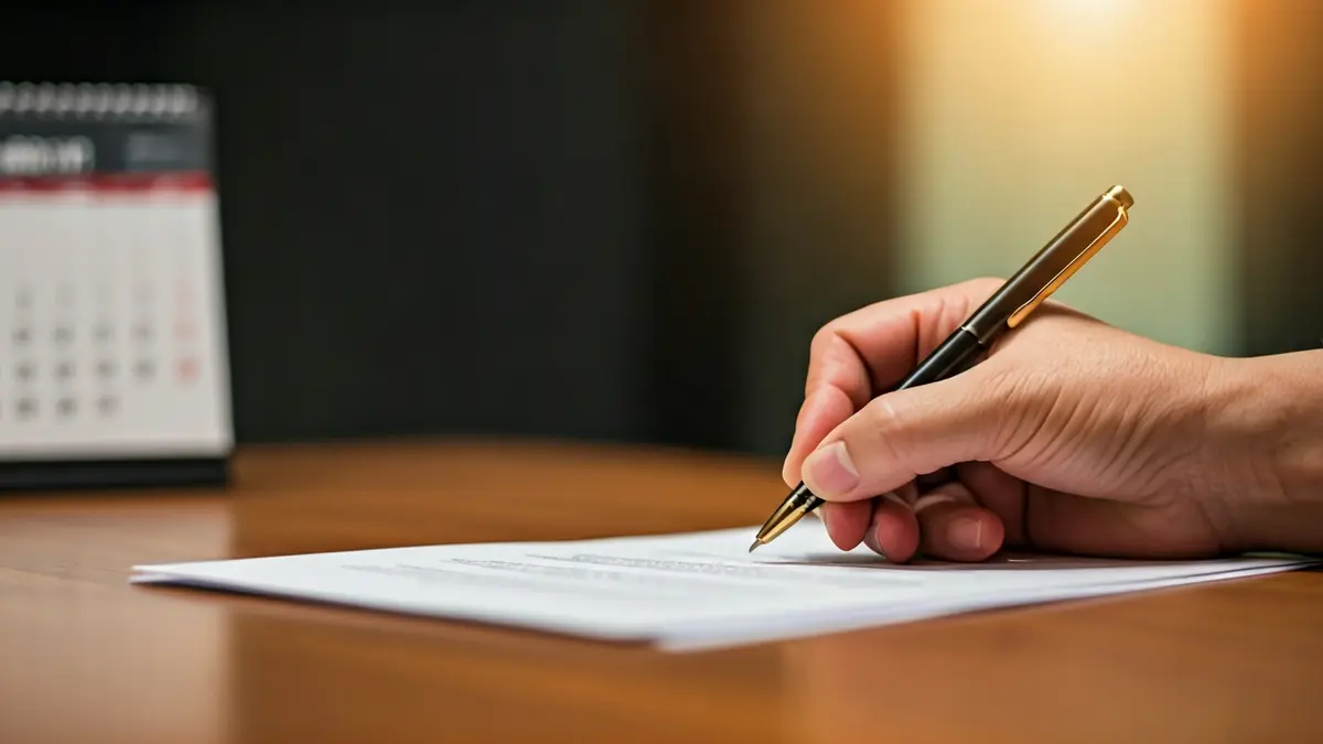 Imagen genérica de una mano firmando un documento oficial.